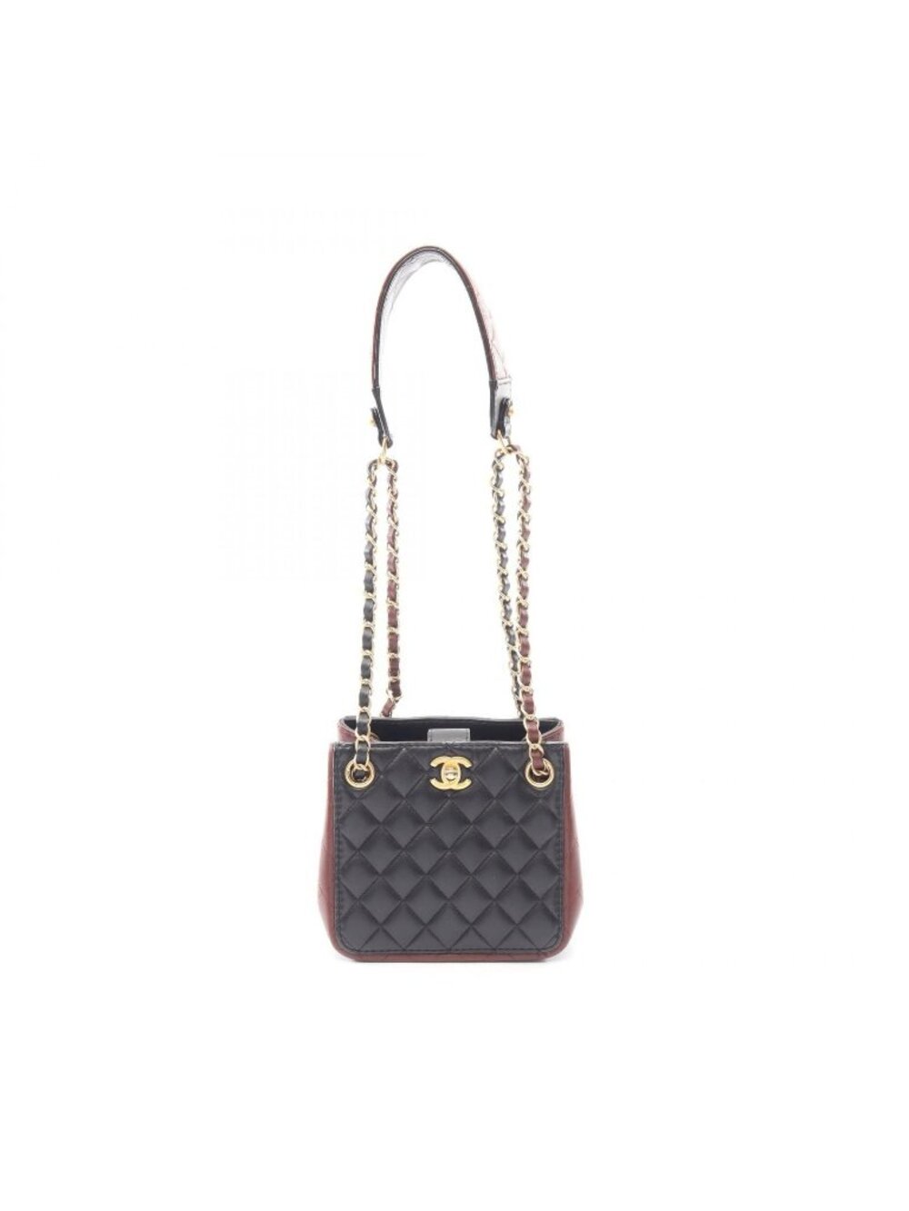 Chanel Shoulder Bag Quilted Small Bucket Black Lambskin Chain